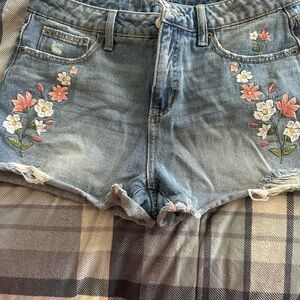 Floral Embroidered Denim Shorts